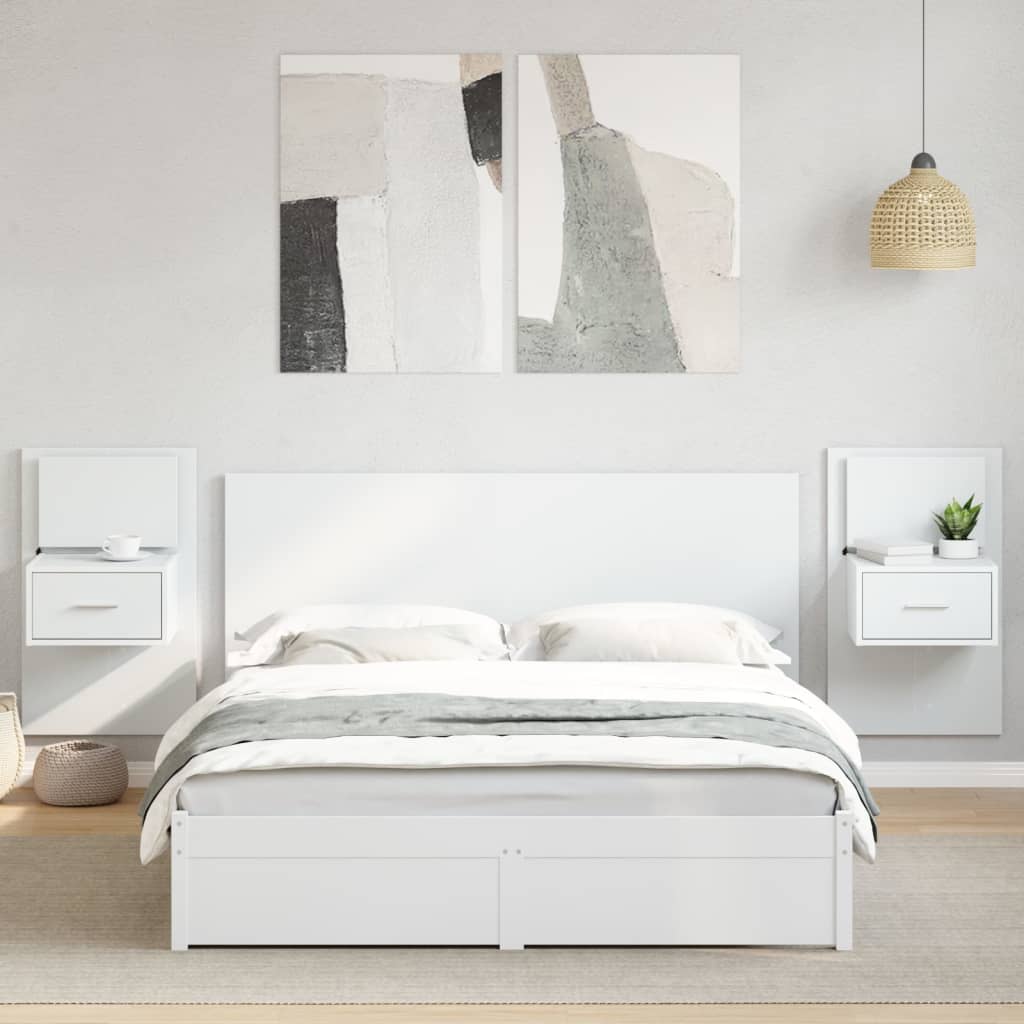 Testiera per Letto con Comodini Bianco 160 cm Legno Multistrato