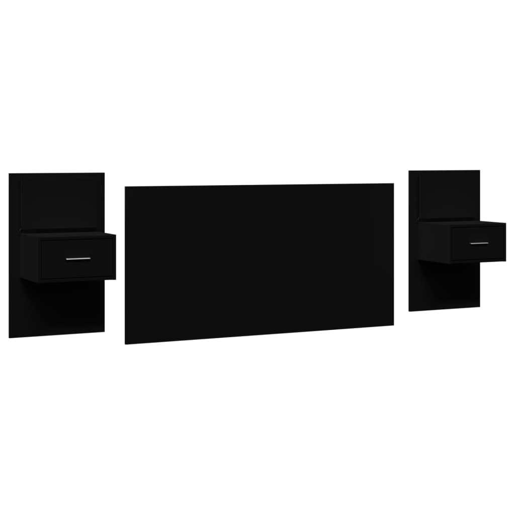 Testiera per Letto con Comodini Nero 160 cm Legno Multistrato