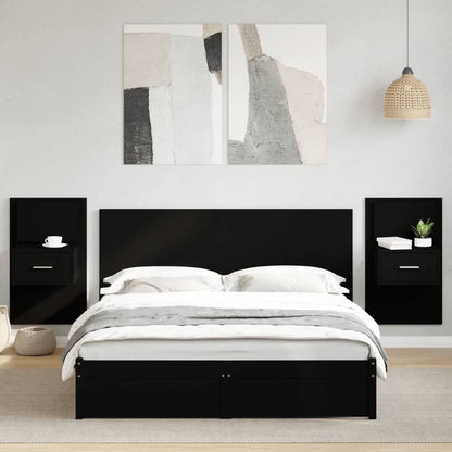 Testiera per Letto con Comodini Nero 160 cm Legno Multistrato