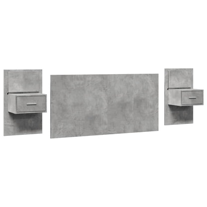 Testiera Letto con Comodini Grigio Cemento 160cm Multistrato