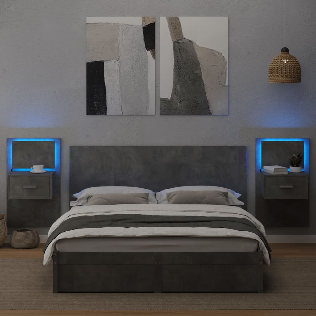 Testiera Letto con Comodini Grigio Cemento 160cm Multistrato
