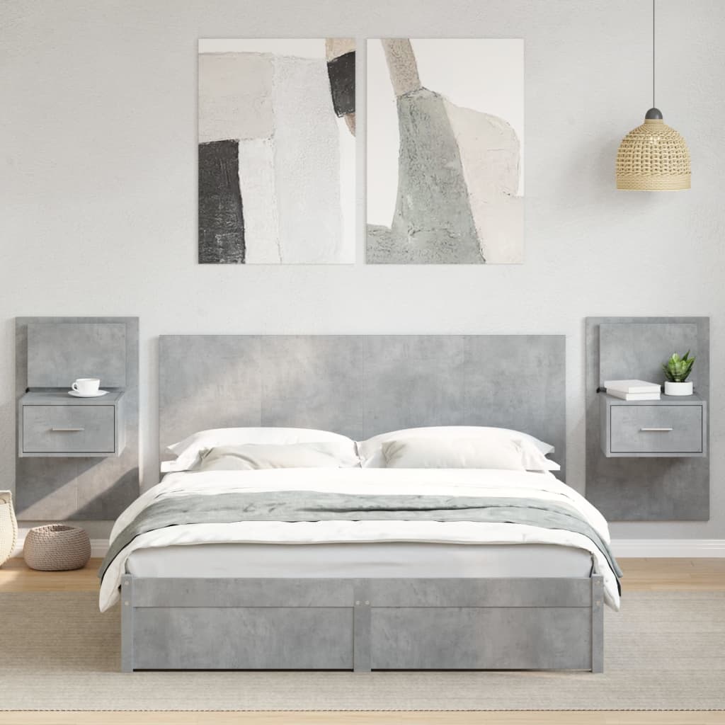 Testiera Letto con Comodini Grigio Cemento 160cm Multistrato