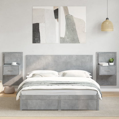 Testiera Letto con Comodini Grigio Cemento 160cm Multistrato
