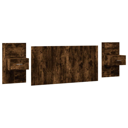 Testiera per Letto con Comodini Rovere Fumo 160 cm Multistrato