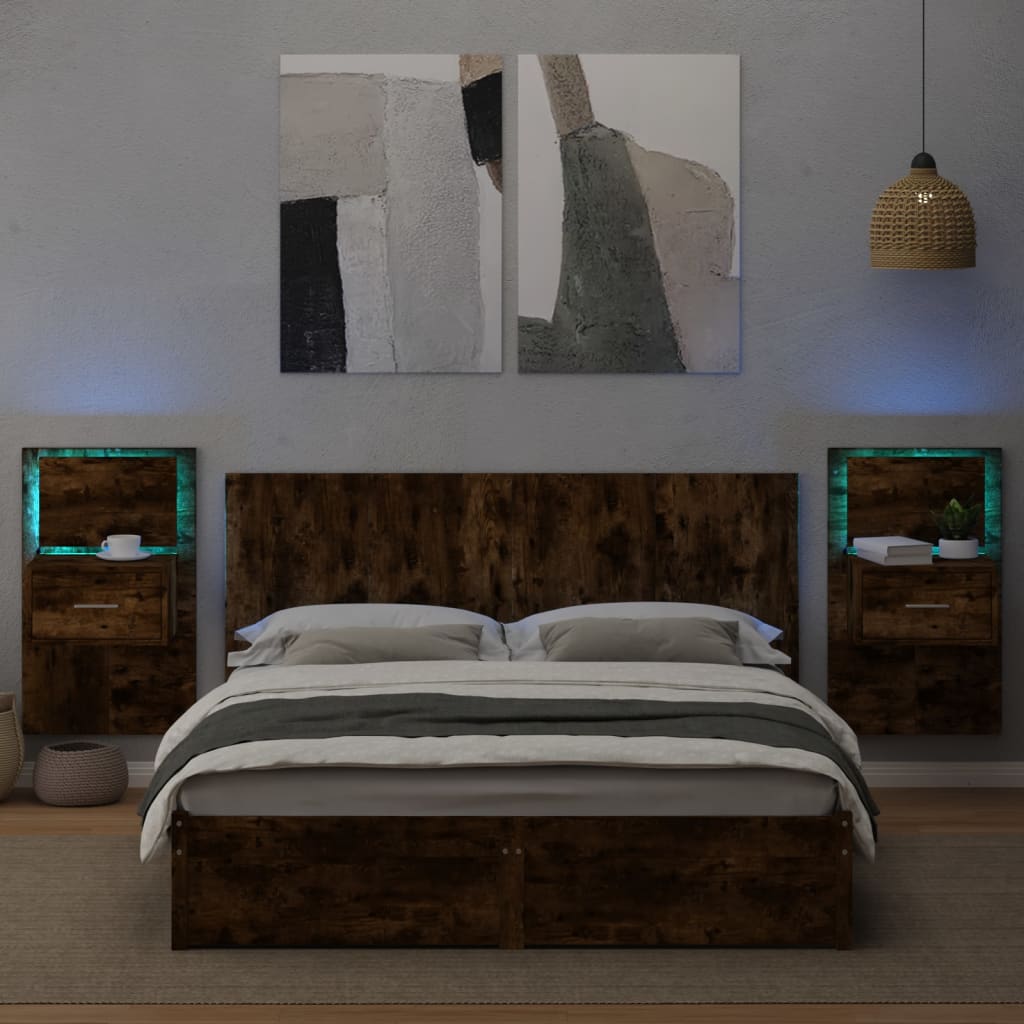 Testiera per Letto con Comodini Rovere Fumo 160 cm Multistrato