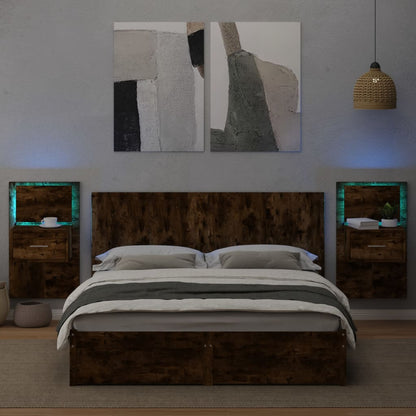 Testiera per Letto con Comodini Rovere Fumo 160 cm Multistrato