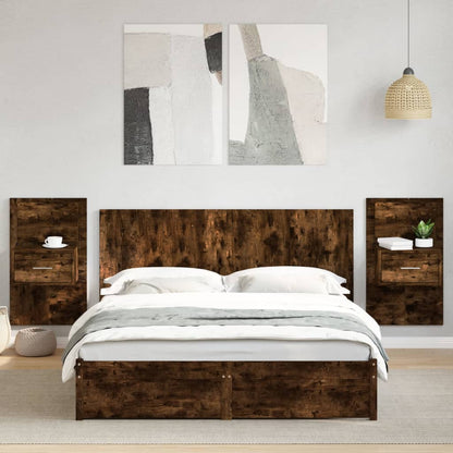 Testiera per Letto con Comodini Rovere Fumo 160 cm Multistrato
