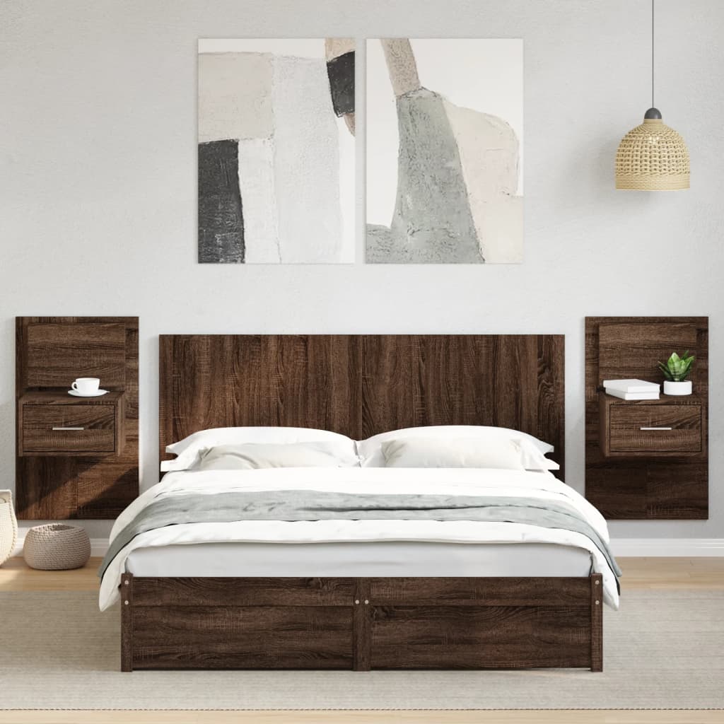 Testiera Letto con Comodini Rovere Marrone 160 cm Multistrato
