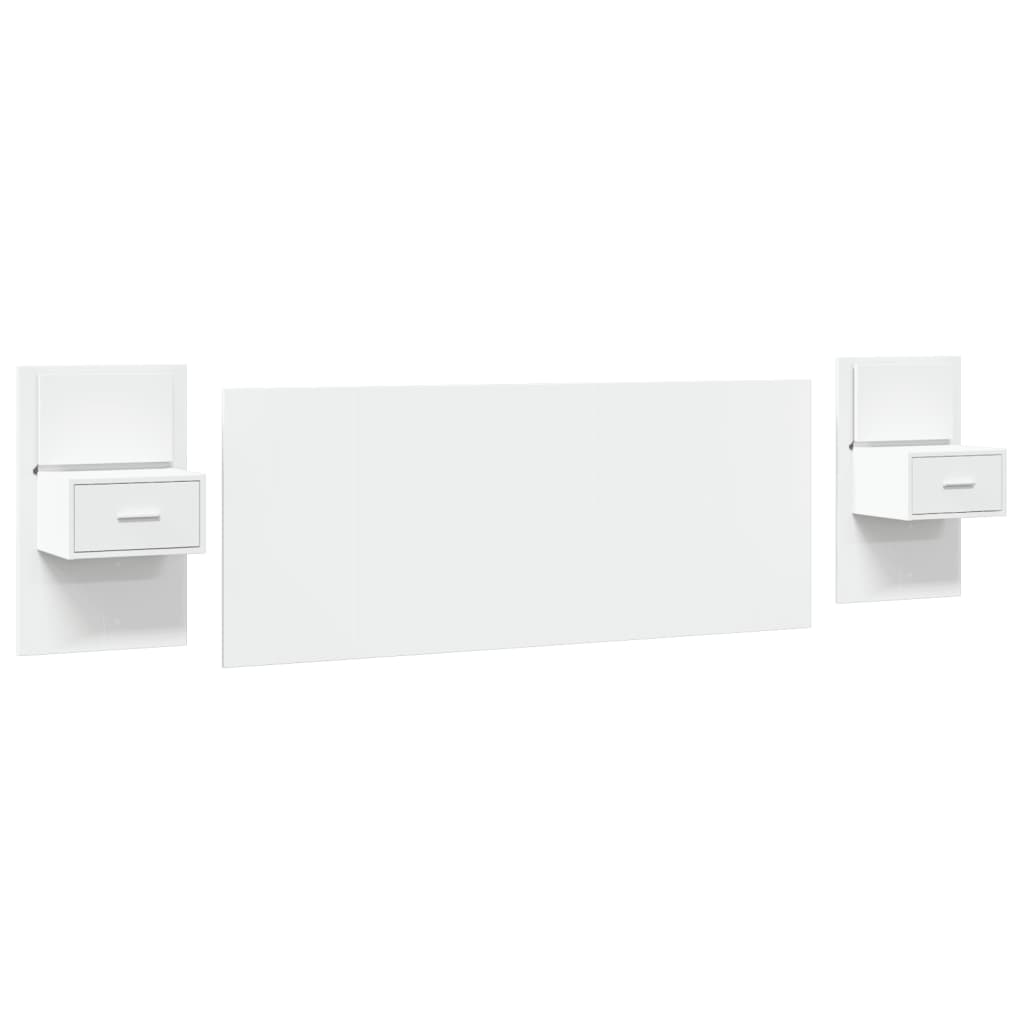 Testiera Letto con Comodini Bianca 200 cm in Legno Multistrato