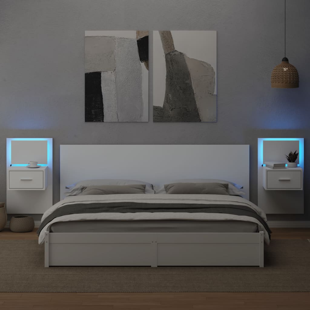 Testiera Letto con Comodini Bianca 200 cm in Legno Multistrato