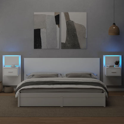 Testiera Letto con Comodini Bianca 200 cm in Legno Multistrato