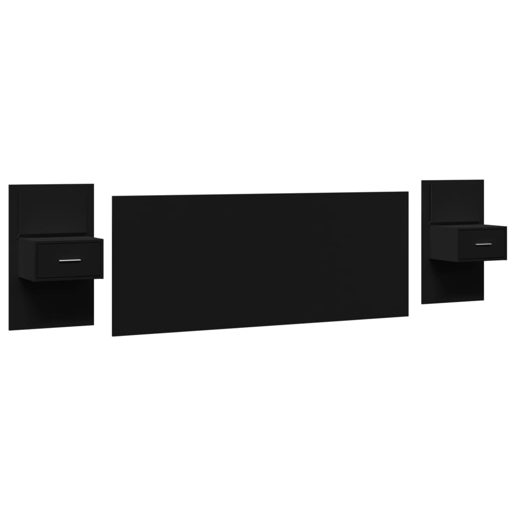 Testiera Letto con Comodini Nera 200 cm in Legno Multistrato
