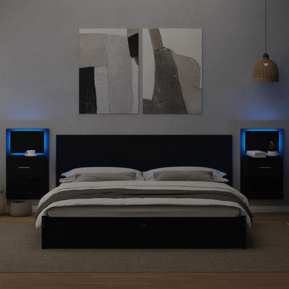 Testiera Letto con Comodini Nera 200 cm in Legno Multistrato