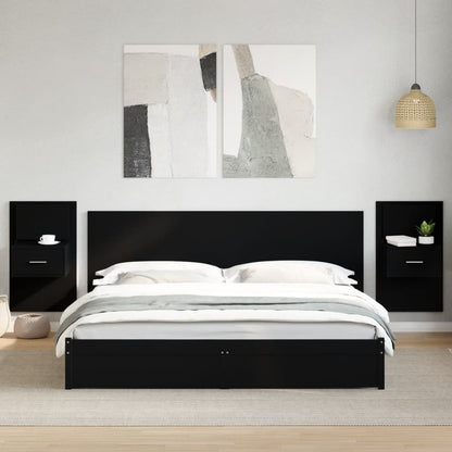 Testiera Letto con Comodini Nera 200 cm in Legno Multistrato