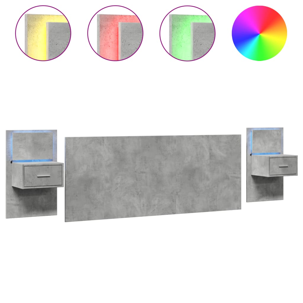 Testiera Letto con Comodini Grigio Cemento 200cm in Multistrato