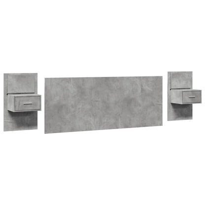 Testiera Letto con Comodini Grigio Cemento 200cm in Multistrato