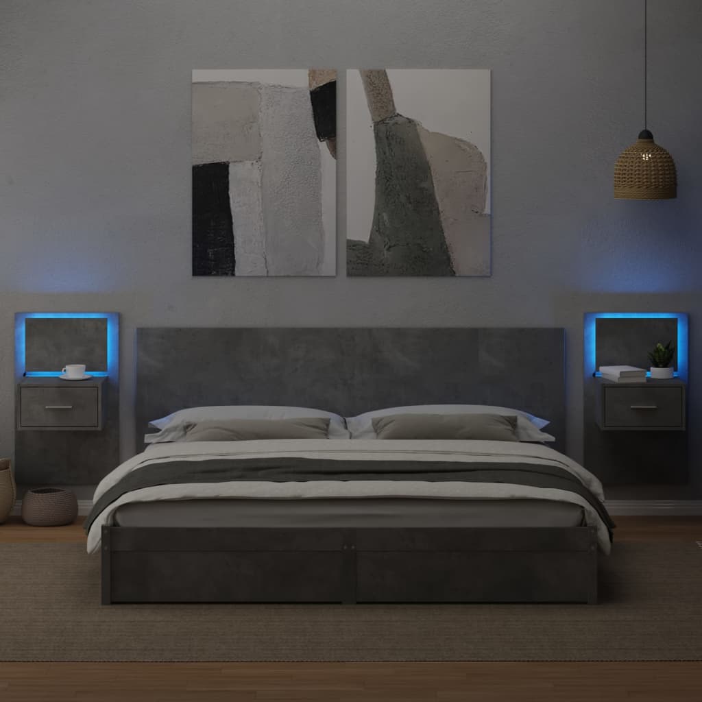 Testiera Letto con Comodini Grigio Cemento 200cm in Multistrato