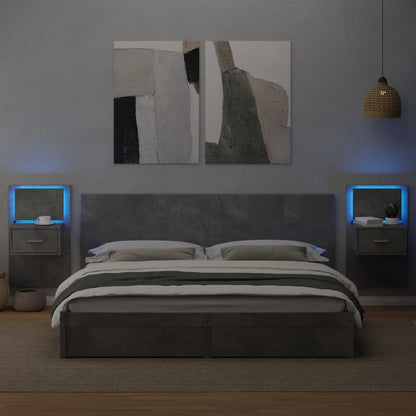 Testiera Letto con Comodini Grigio Cemento 200cm in Multistrato