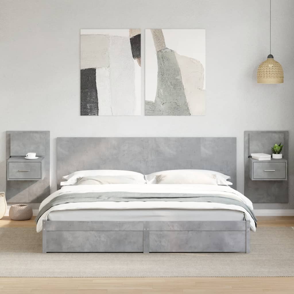 Testiera Letto con Comodini Grigio Cemento 200cm in Multistrato