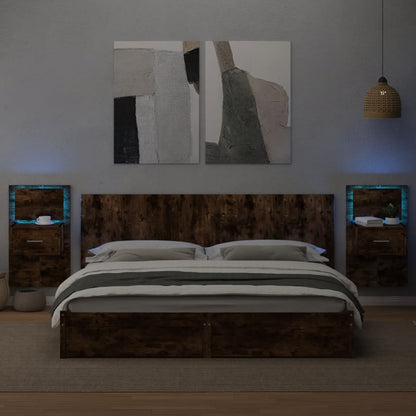 Testiera per Letto con Comodini Rovere Fumo 200 cm Multistrato