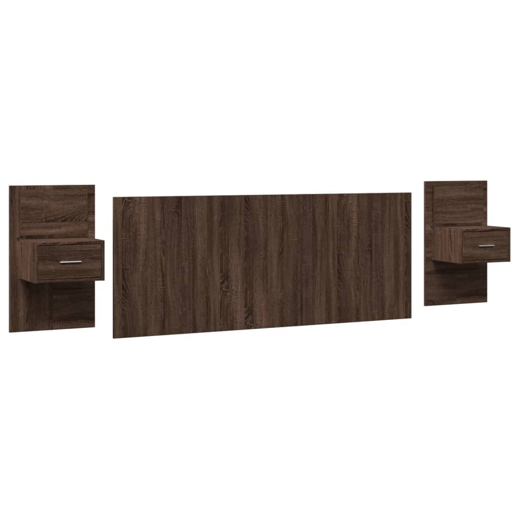 Testiera Letto con Comodini Rovere Marrone 200cm in Multistrato