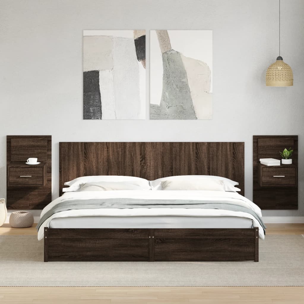 Testiera Letto con Comodini Rovere Marrone 200cm in Multistrato