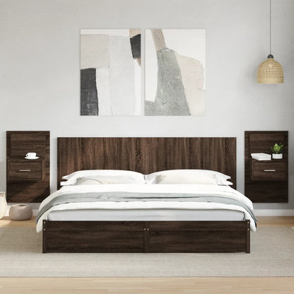 Testiera Letto con Comodini Rovere Marrone 200cm in Multistrato