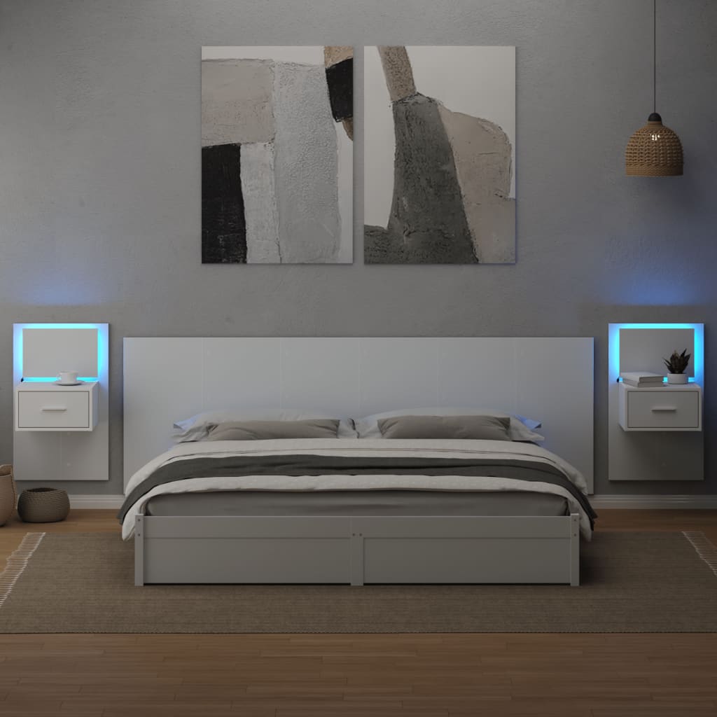 Testiera Letto con Comodini Bianca 240 cm in Multistrato
