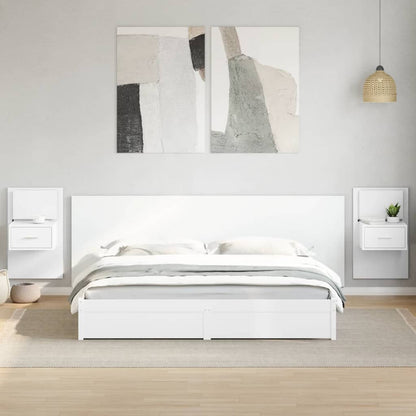 Testiera Letto con Comodini Bianca 240 cm in Multistrato