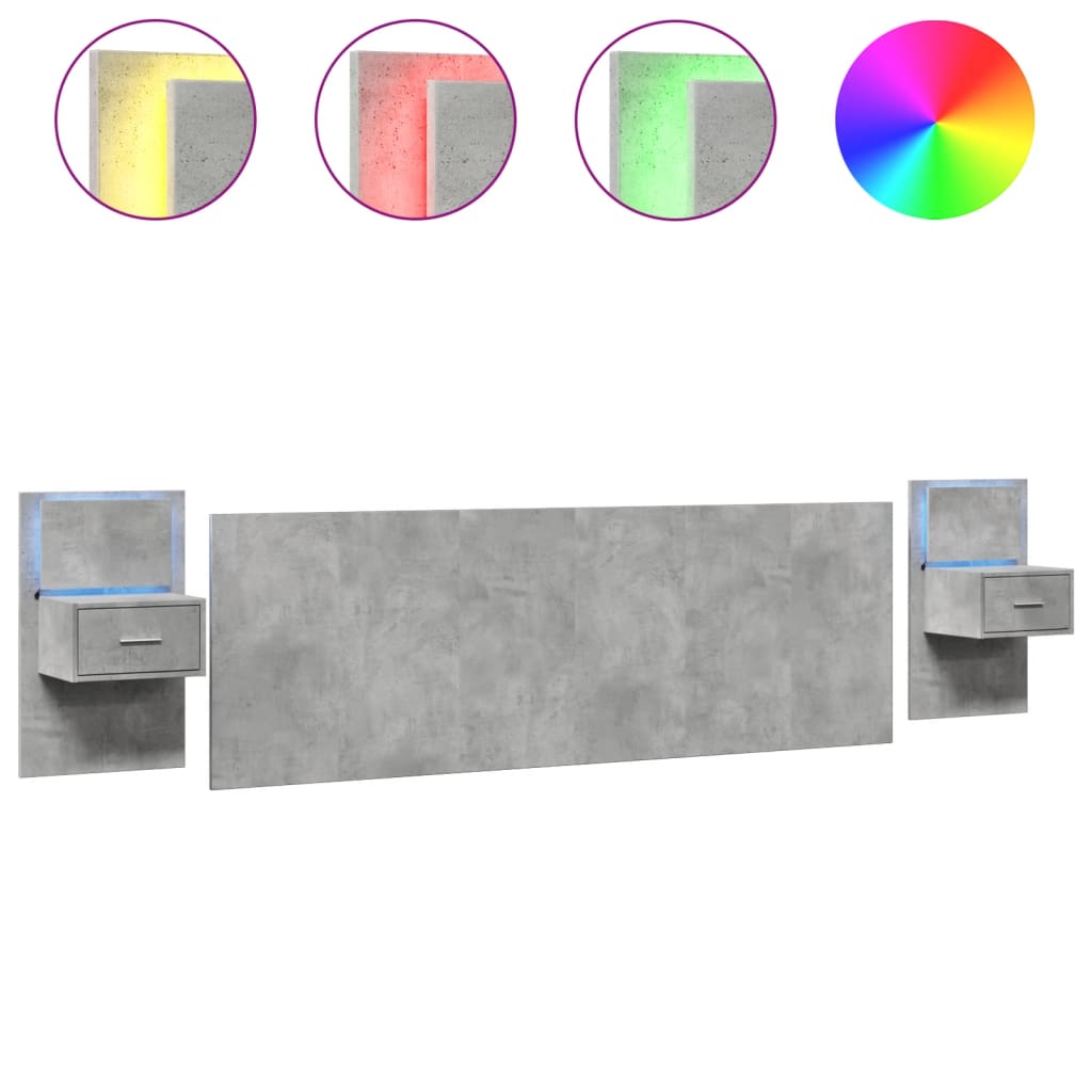 Testiera Letto con Comodini Grigio Cemento 240cm in Multistrato