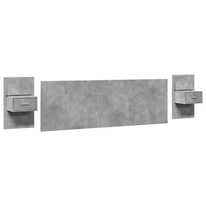 Testiera Letto con Comodini Grigio Cemento 240cm in Multistrato