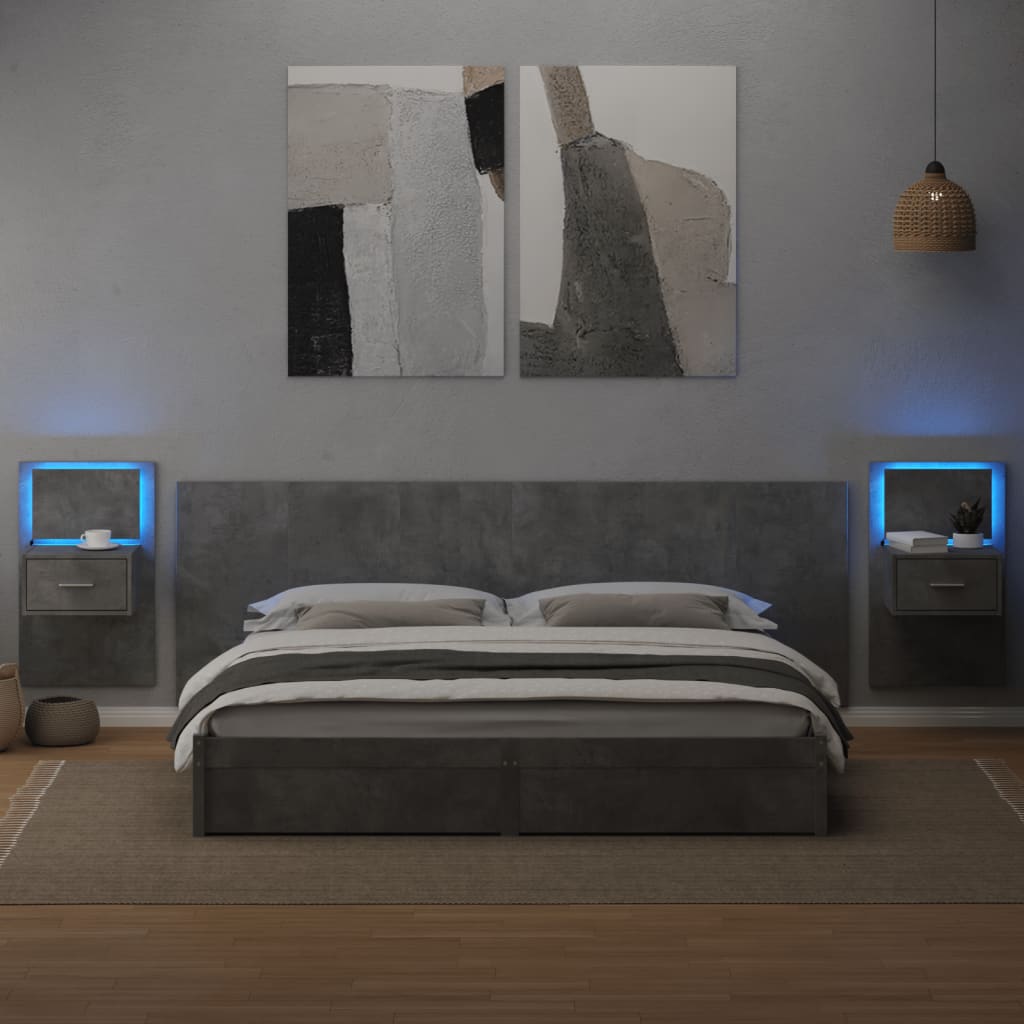 Testiera Letto con Comodini Grigio Cemento 240cm in Multistrato