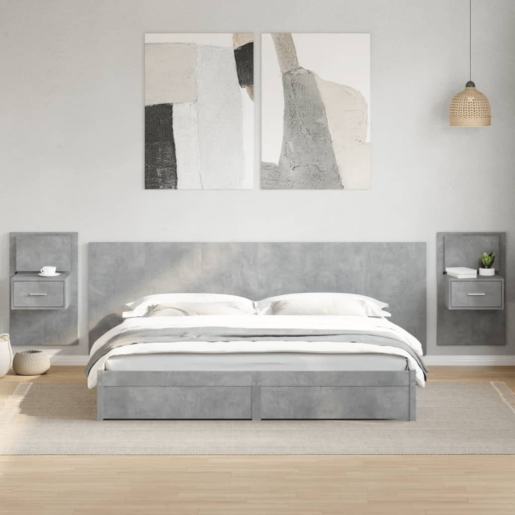 Testiera Letto con Comodini Grigio Cemento 240cm in Multistrato