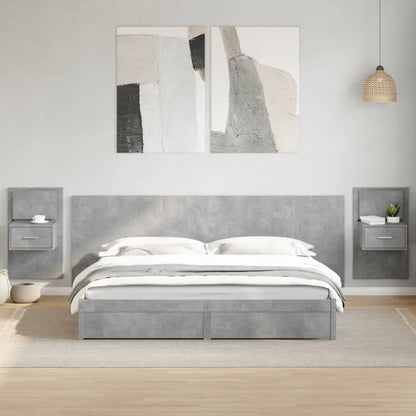 Testiera Letto con Comodini Grigio Cemento 240cm in Multistrato