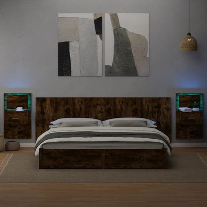 Testiera Letto con Comodini Rovere Fumo 240 cm in Multistrato