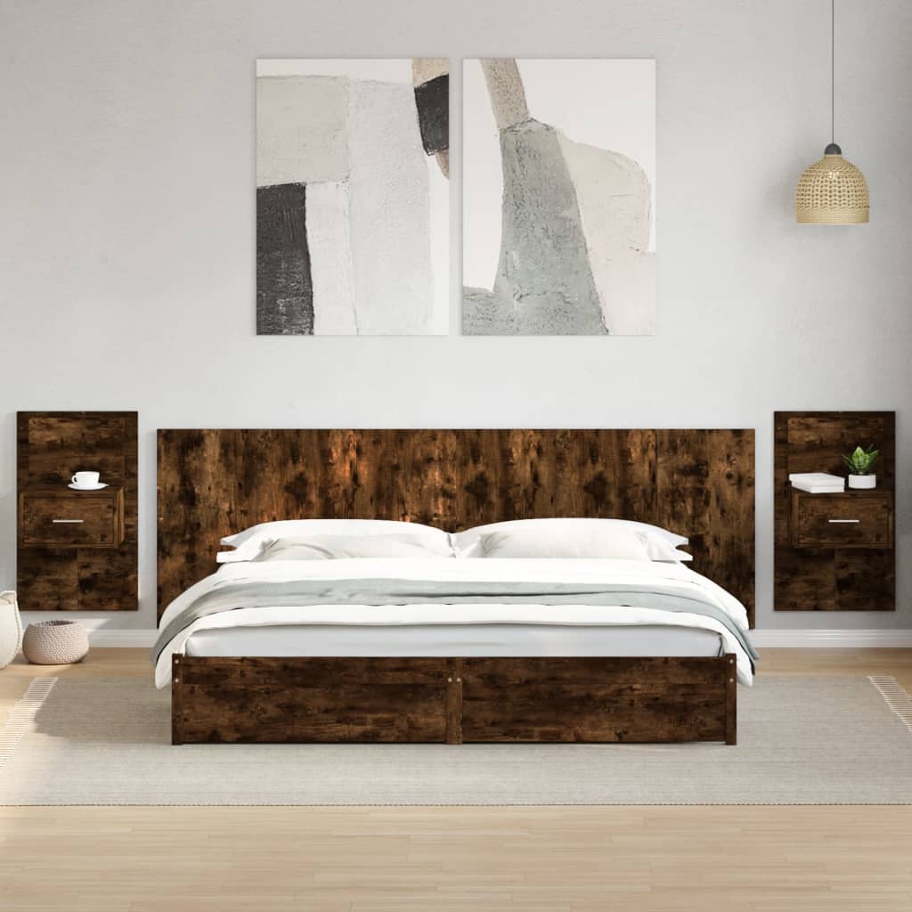 Testiera Letto con Comodini Rovere Fumo 240 cm in Multistrato