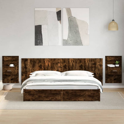 Testiera Letto con Comodini Rovere Fumo 240 cm in Multistrato