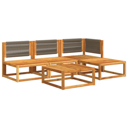Set di divani da giardino 5 pezzi con cuscini in legno di acacia e corda