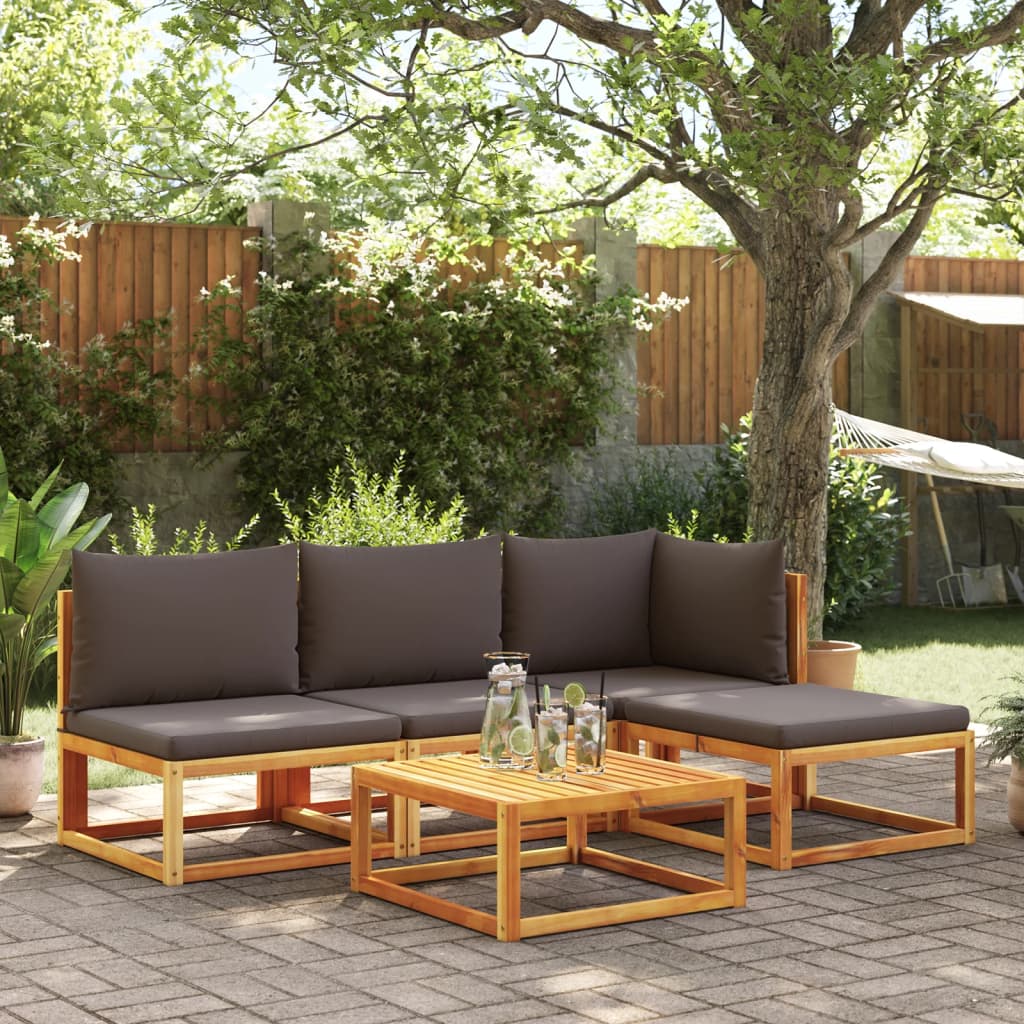 Set di divani da giardino 5 pezzi con cuscini in legno di acacia e corda