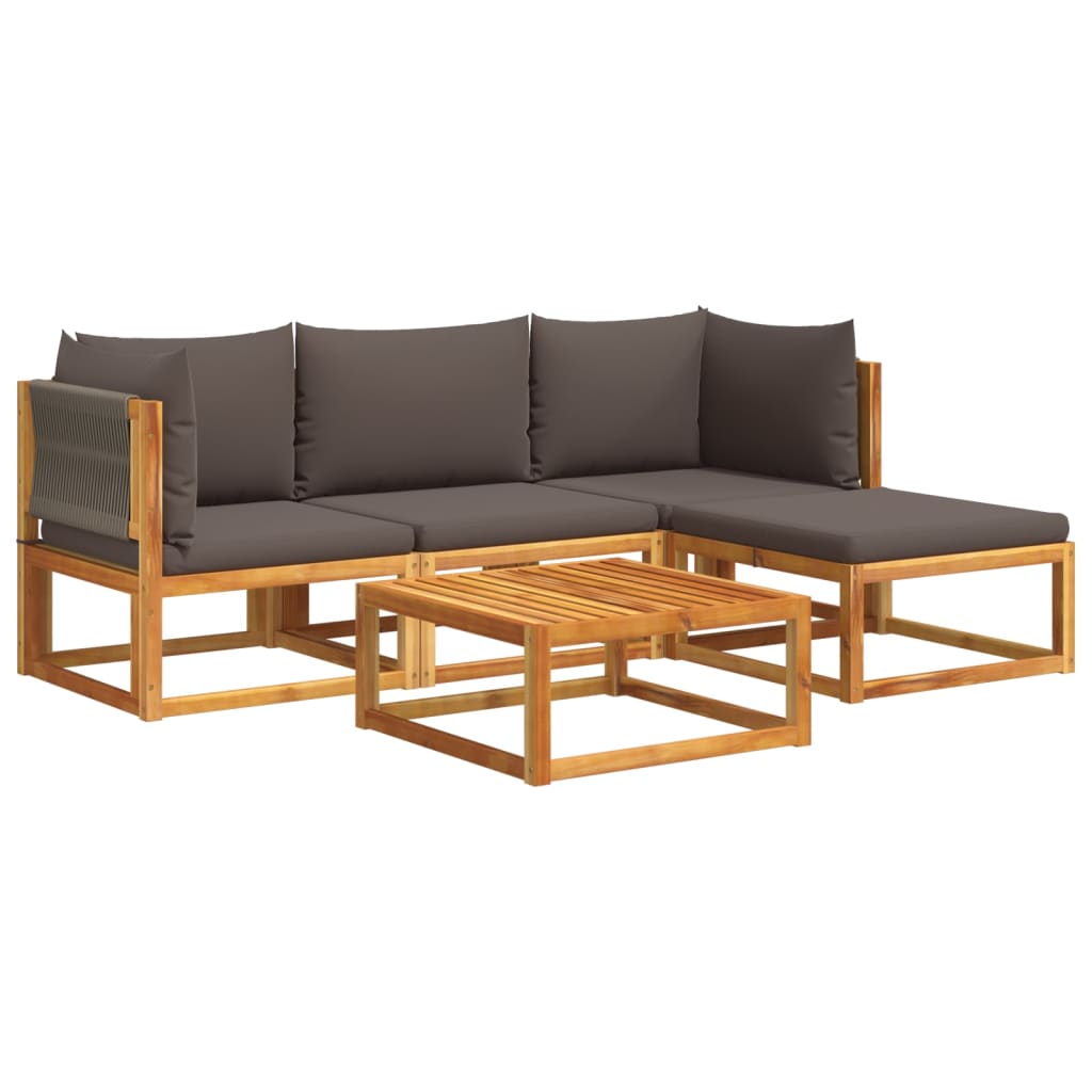 Set di divani da giardino 5 pezzi con cuscini in legno di acacia e corda