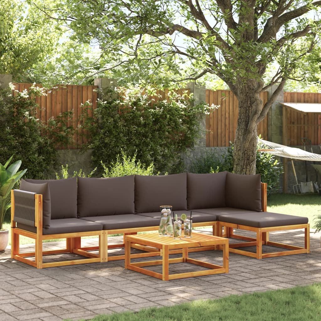 Set di divani da giardino 6 pezzi con cuscini in legno di acacia e corda