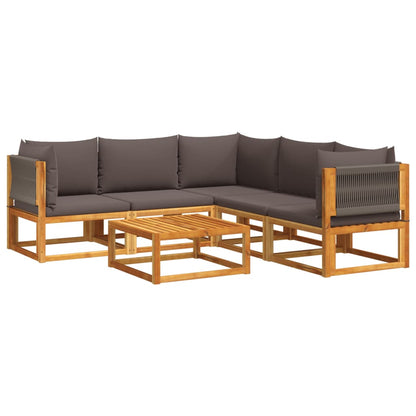 Set di divani da giardino 6 pezzi con cuscini in legno di acacia e corda