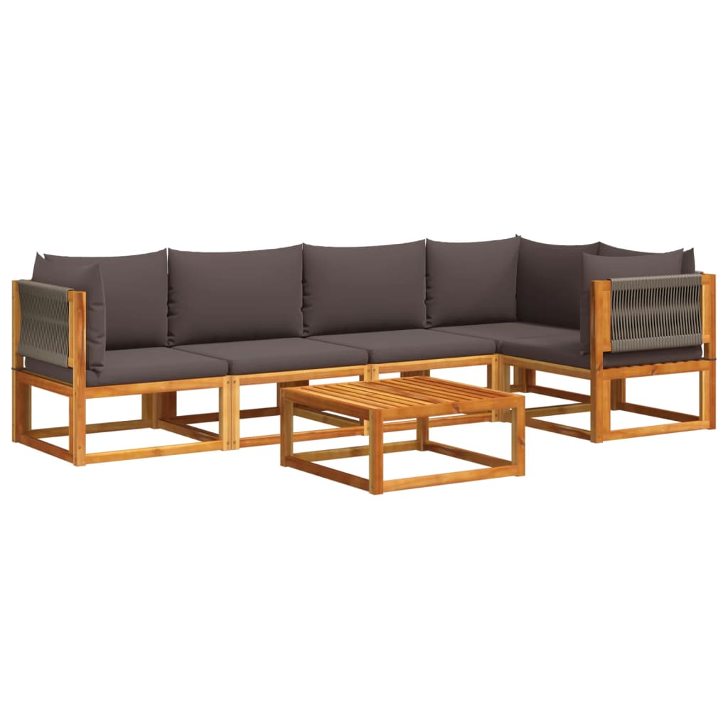 Set di divani da giardino 6 pezzi con cuscini in legno di acacia e corda