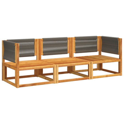 Set di divani da giardino 3 pezzi con cuscini in legno di acacia e corda