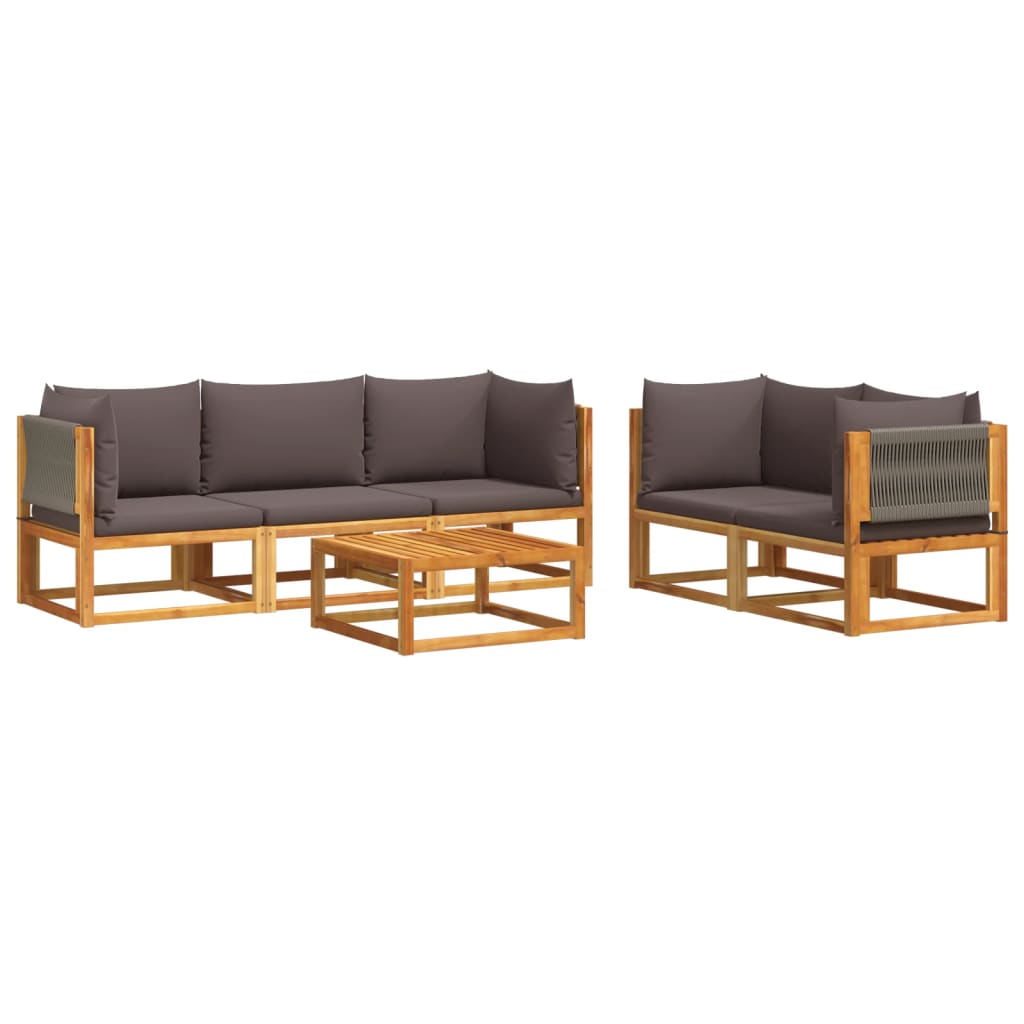 Set di divani da giardino 6 pezzi con cuscini in legno di acacia e corda