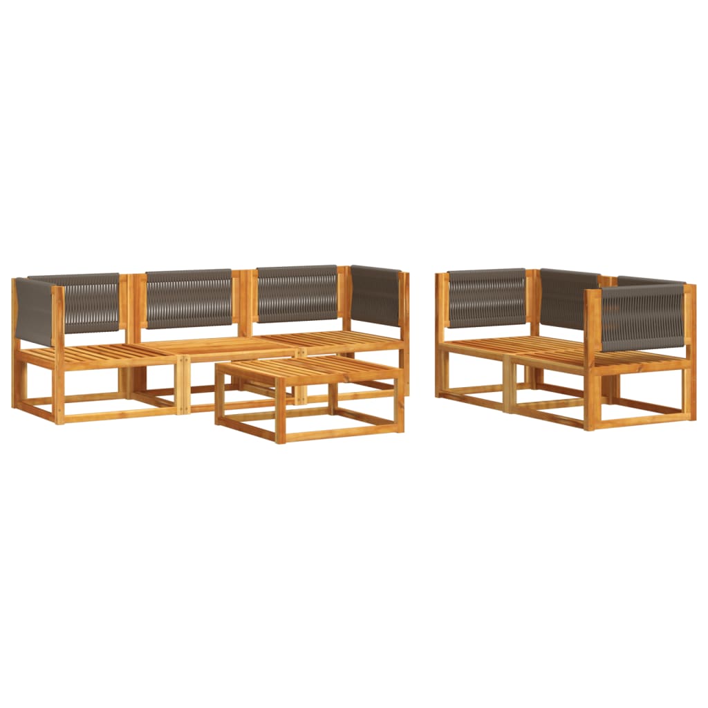 Set di divani da giardino 6 pezzi con cuscini in legno di acacia e corda