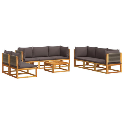 Set di divani da giardino 9 pezzi con cuscini in legno di acacia e corda