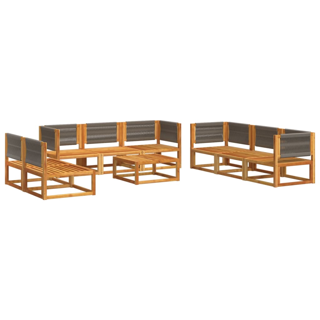 Set di divani da giardino 9 pezzi con cuscini in legno di acacia e corda