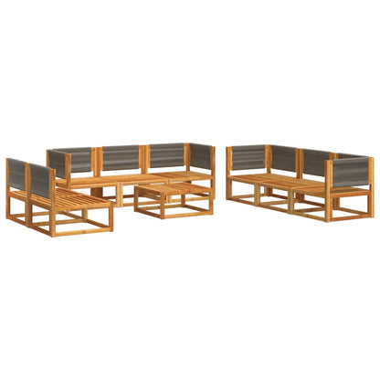 Set di divani da giardino 9 pezzi con cuscini in legno di acacia e corda