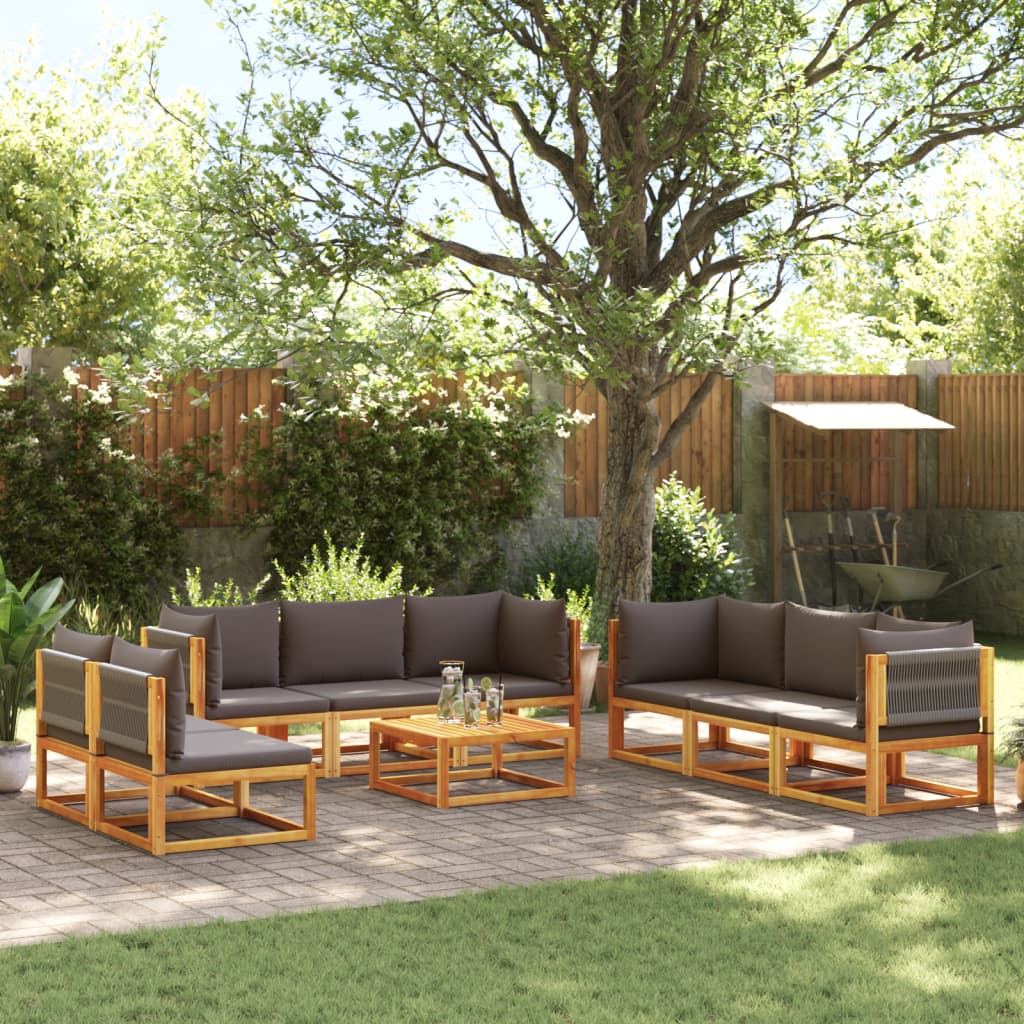 Set di divani da giardino 9 pezzi con cuscini in legno di acacia e corda